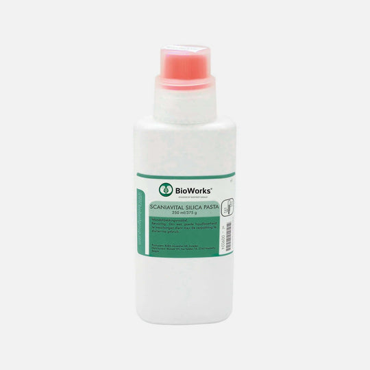 Bottle of BioWorks Scanavital Silica Paste on a white background